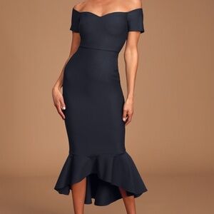Lulus How Much I Care Midnight Blue Off-the-shoulder Dress